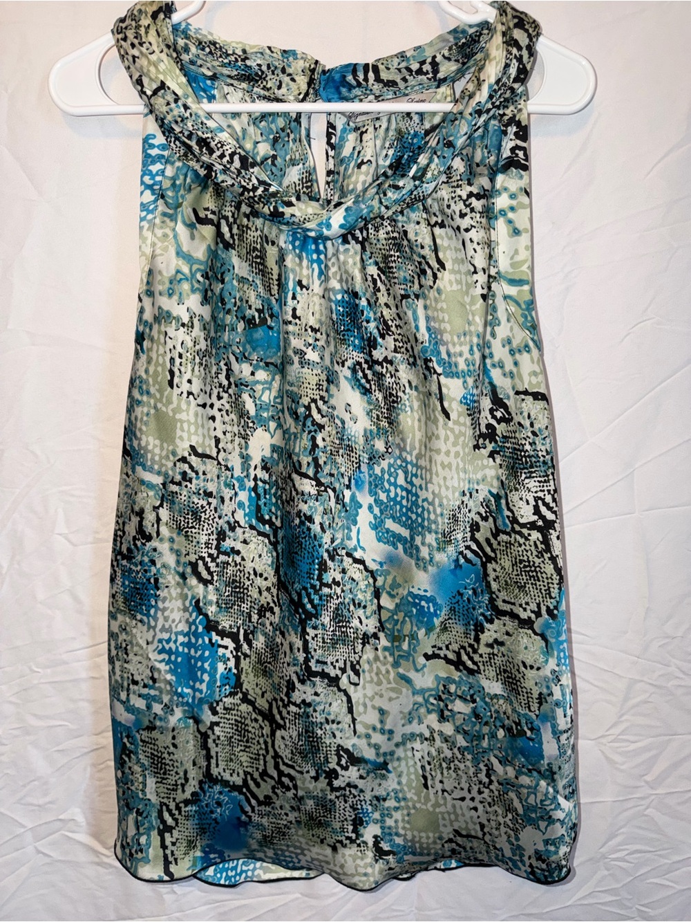 Signature by Larry Levine Blue, Green & Black Printed Sleeveless Blouse